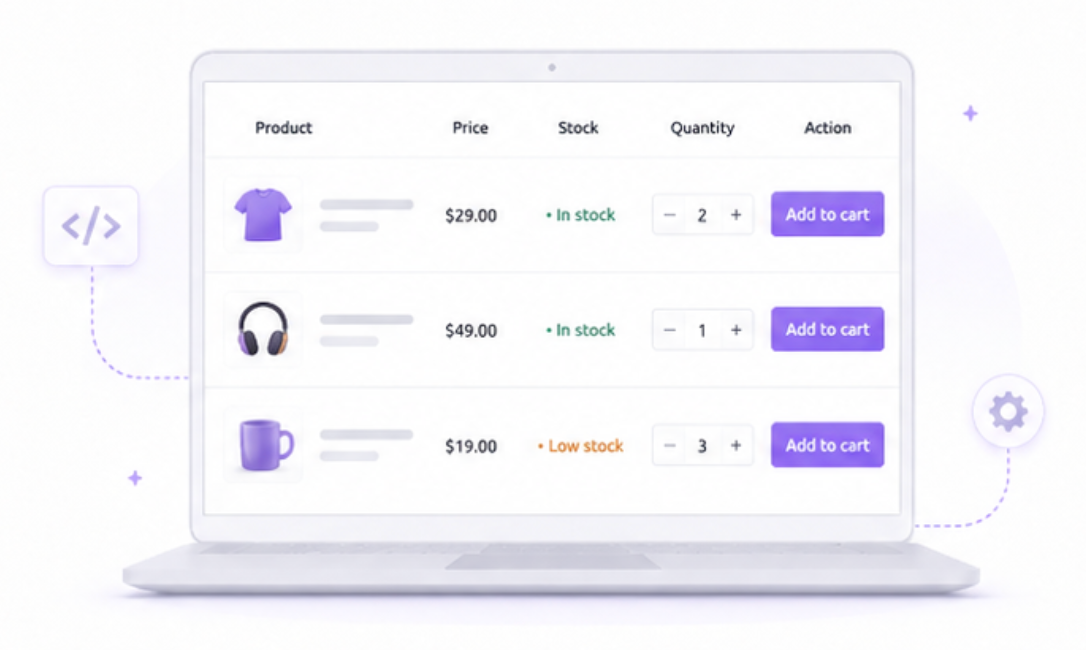 Custom WooCommerce product table work