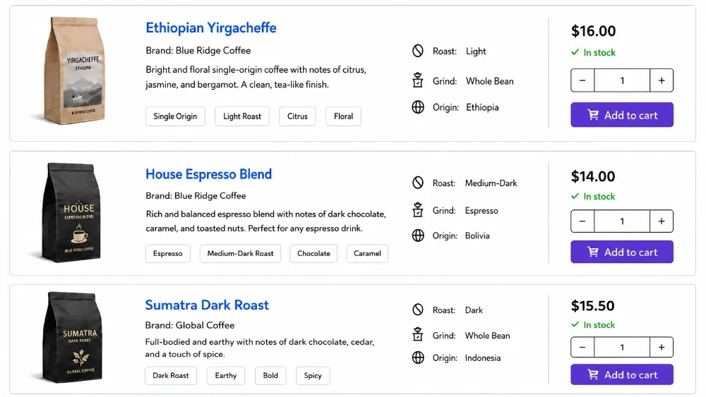 List layout - WooCommerce Product Table PRO