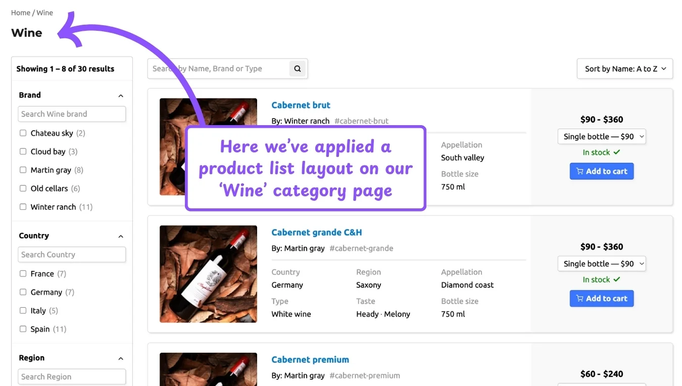 WooCommerce product table feature: category page list override