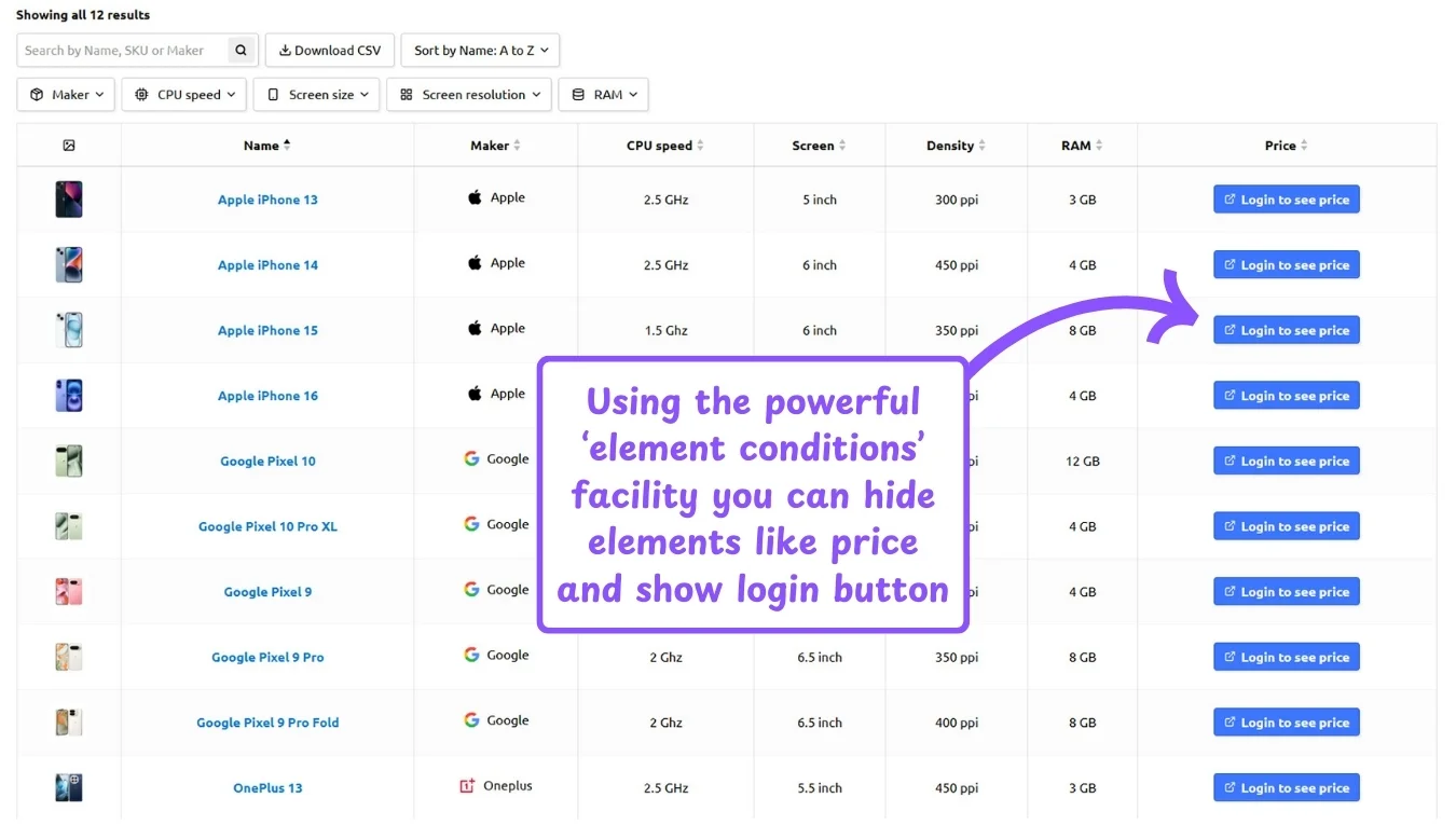 WooCommerce product table feature: login to see price condition