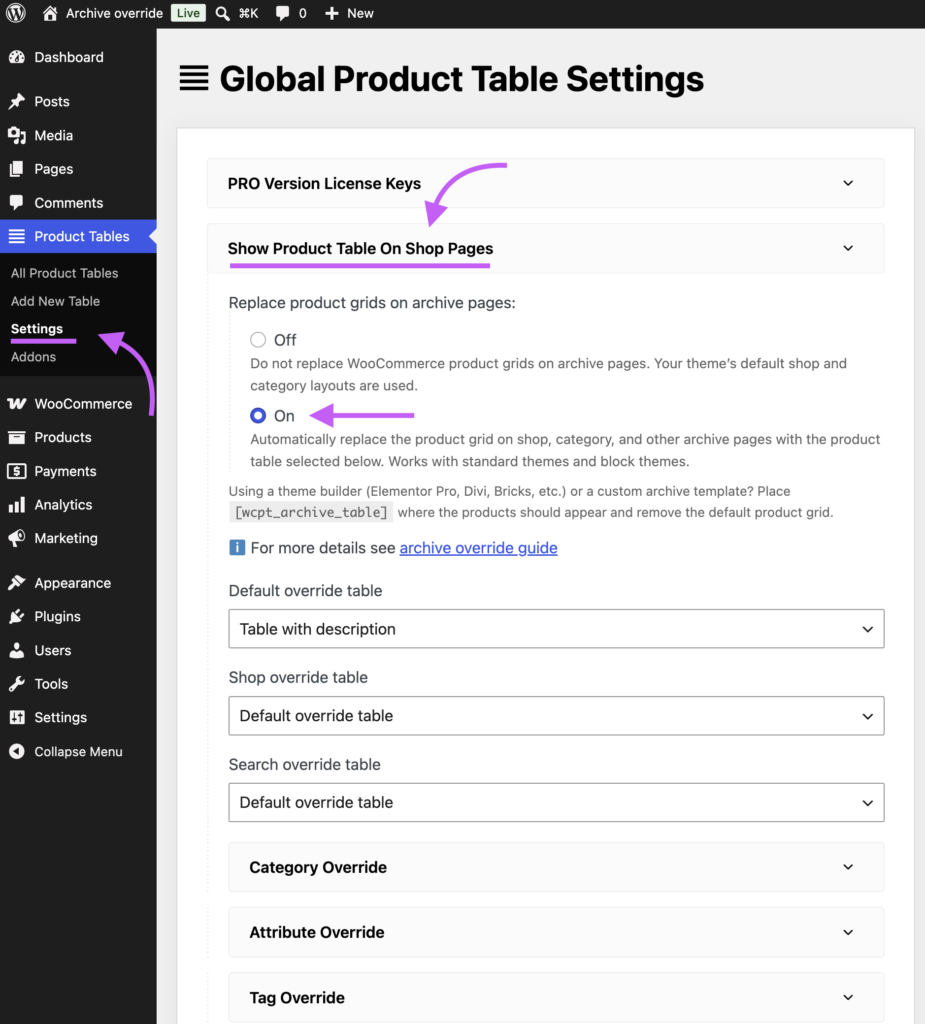 You can use WooCommerce Product Table PRO to show automatically replace product grids with tables on your shop pages